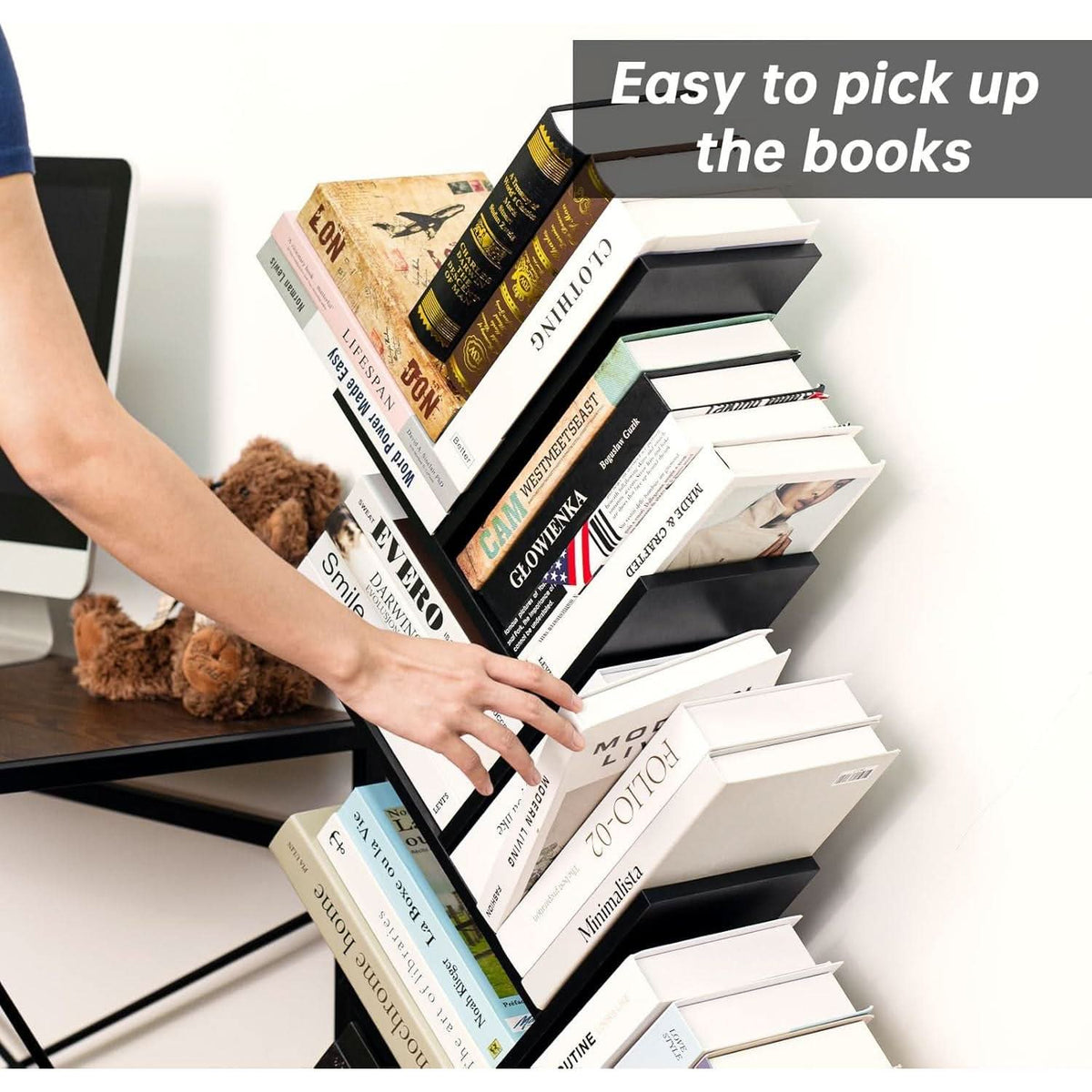 8 Tier Tree Bookshelf Drawer Freestanding Black Bookcase-3