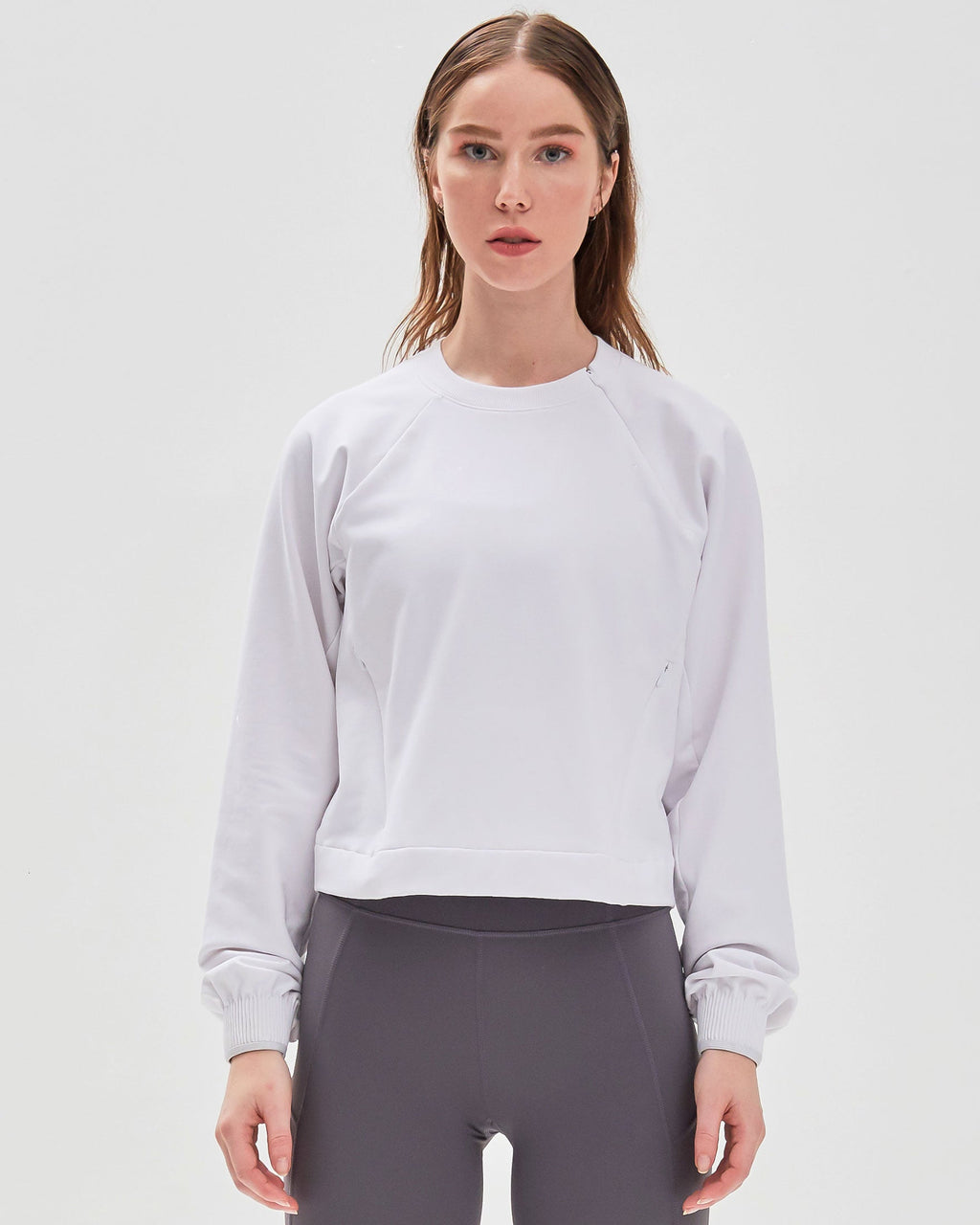 City Zip Crop Sweatshirt in white