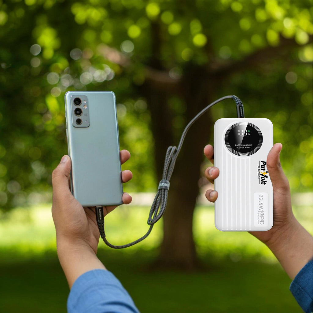 Pursonic 10,000mAh LED Fast Charging Power Bank – Built-in Cables, 22.5W Output, Type-C/USB/Lightning Compatibility-2