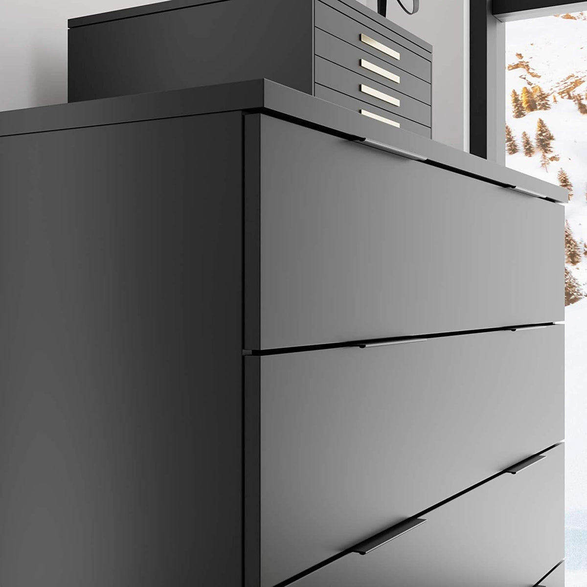 Black Modern Four Drawer Dresser Storage Chest For Bedroom-4